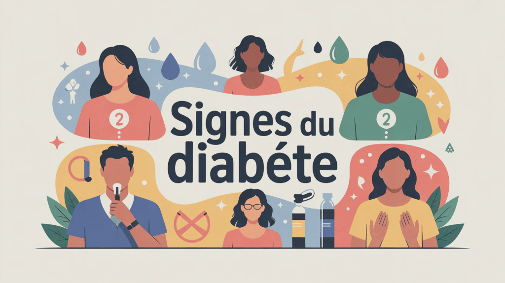 Illustration informative 15 signes du diabète silhouettes et symptômes