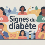 Illustration informative 15 signes du diabète silhouettes et symptômes