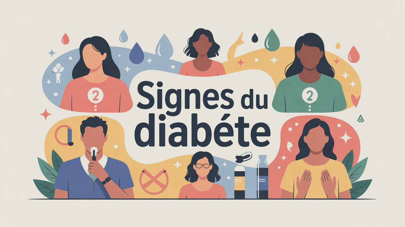 Illustration informative 15 signes du diabète silhouettes et symptômes