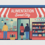 Illustration façade du magasin alimentation sweet city