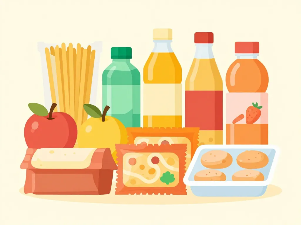 Produits essentiels sur étagère alimentation sweet city