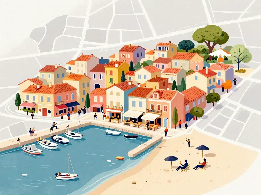 Carte quartiers bars Hyères centre port plage