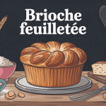 brioche feuilletée dorée avec couches distinctes sur table de cuisine