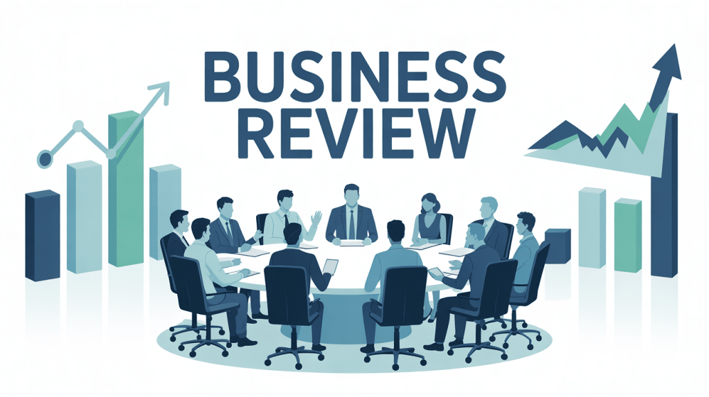 business review réunion autour table graphique