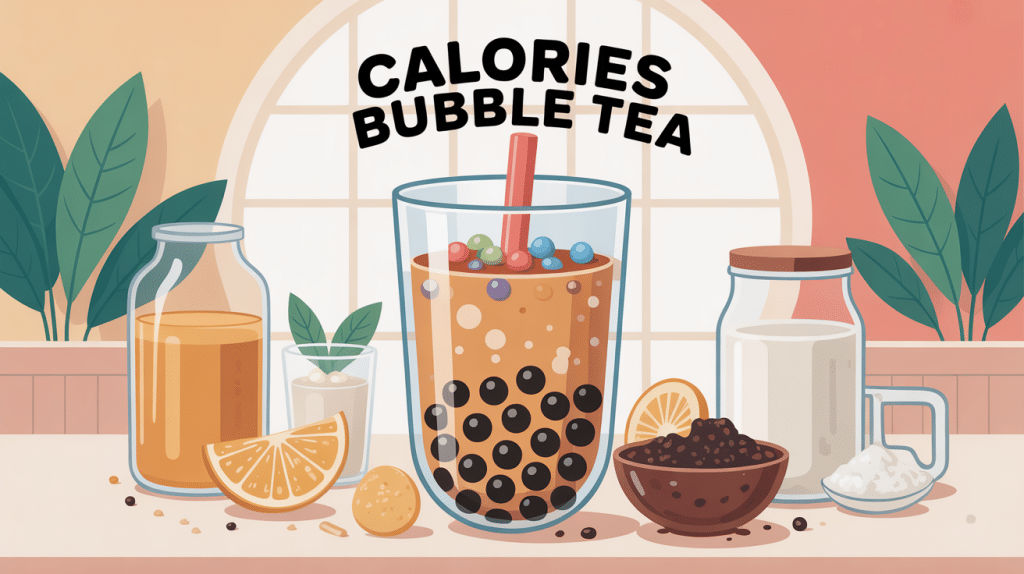 Illustration bubble tea calories avec ingrédients et toppings