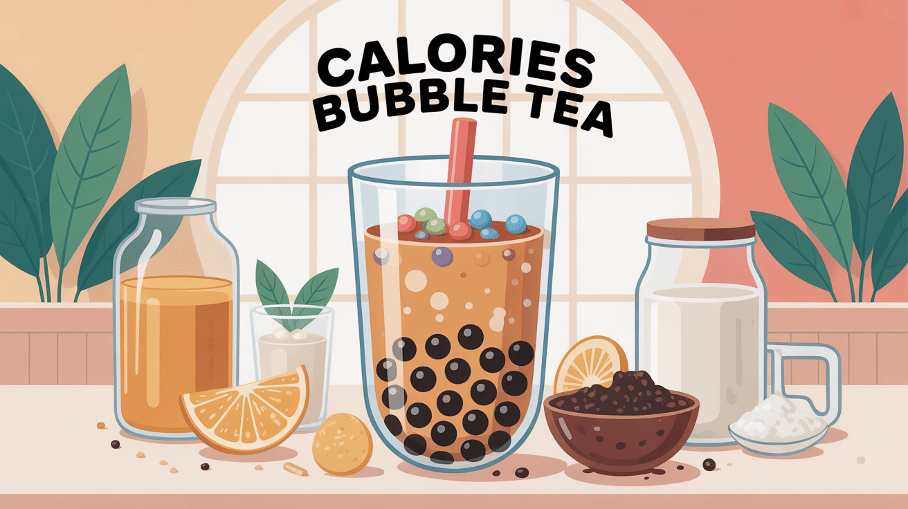 Illustration bubble tea calories avec ingrédients et toppings