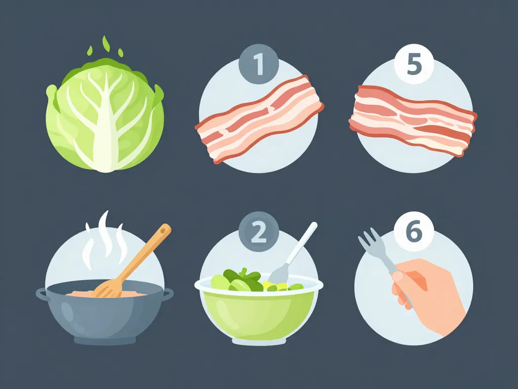 diagramme étapes cuisson chou et lardons blanchir, saisir, mélanger