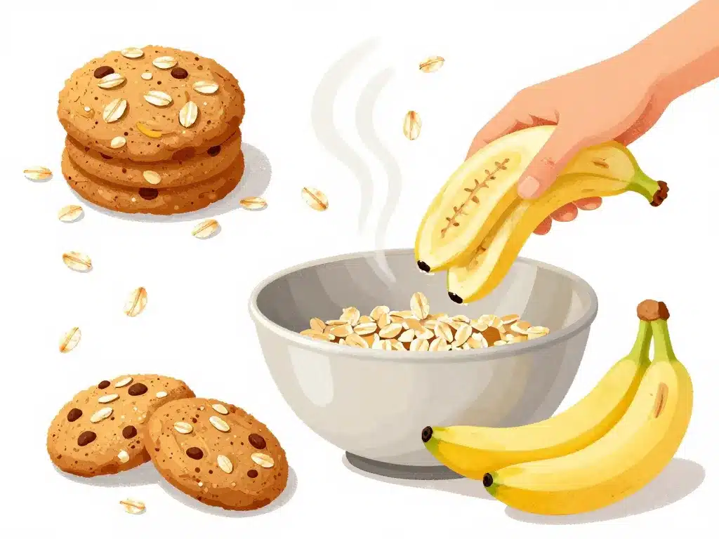 ingrédients des cookies flocon d avoine banane et bol de préparation