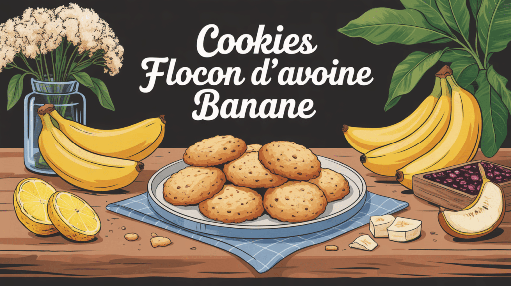 illustration cookies flocon d avoine banane dorés avec bananes et avoine