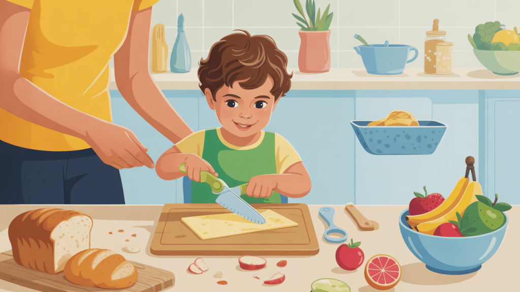 enfant utilisant couteau enfant sécurisé avec adulte