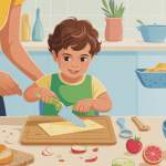 enfant utilisant couteau enfant sécurisé avec adulte