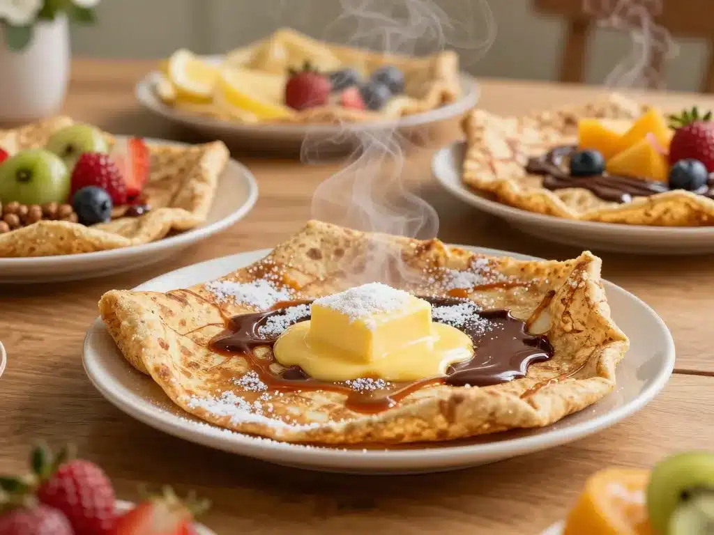 Galette bretonne sucrée avec beurre, caramel, chocolat et fruits