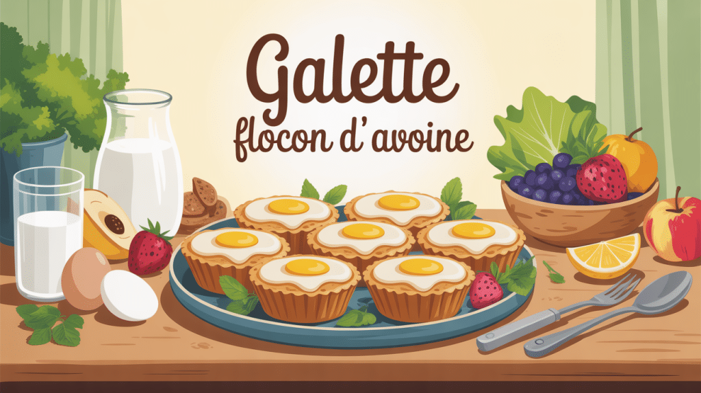 galette flocon davoine avec œuf lait fruits sur assiette