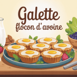galette flocon davoine avec œuf lait fruits sur assiette