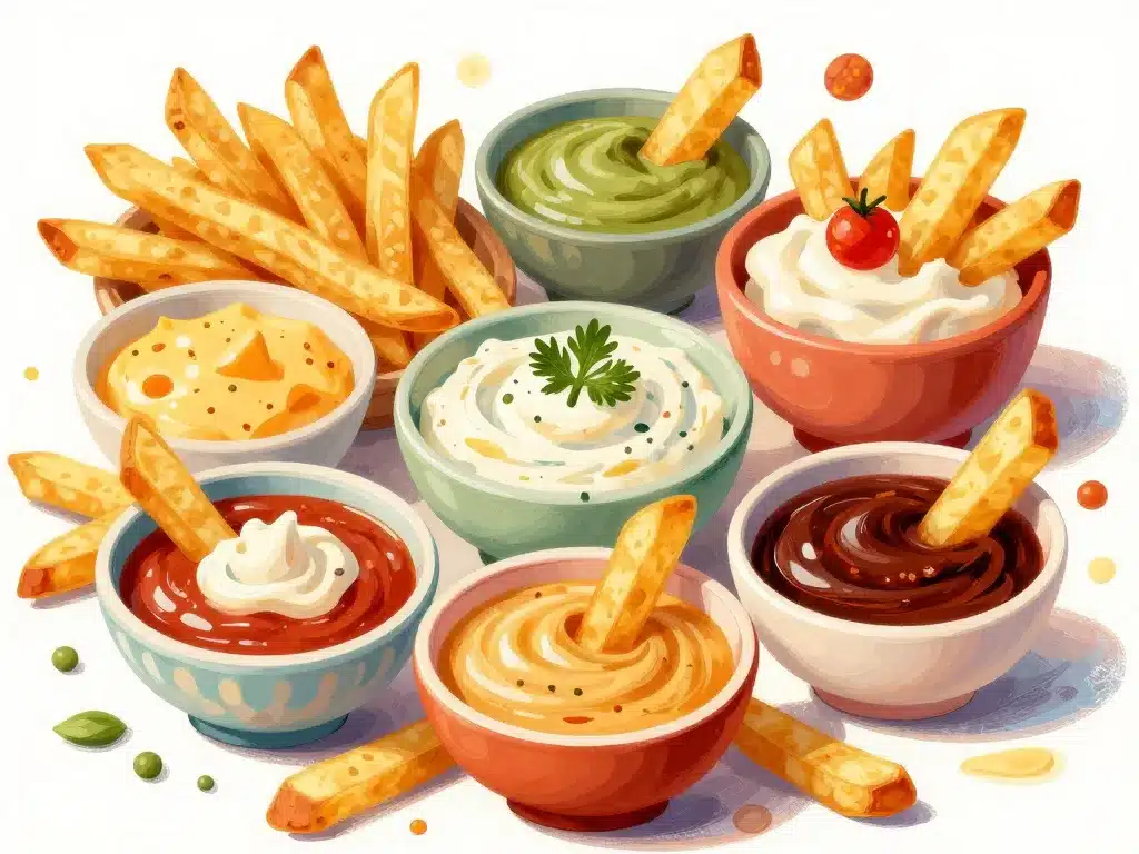 sauces pour frites maison créatives avec fromage, herbes, épices