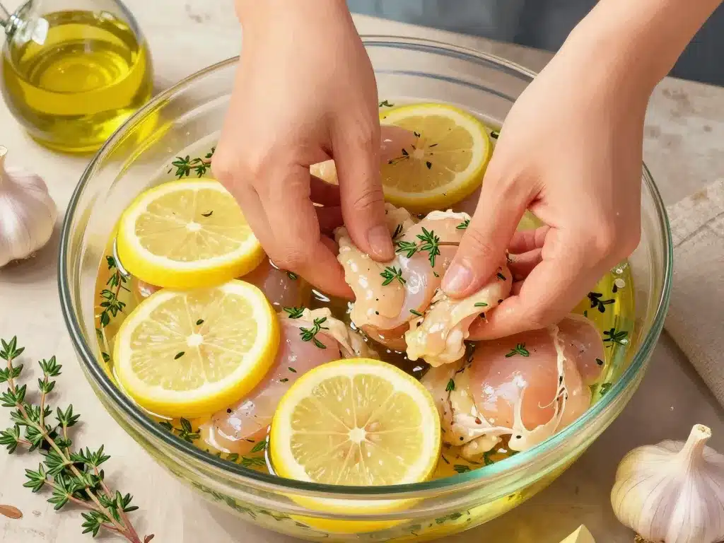préparation marinade poulet au citron et au thym