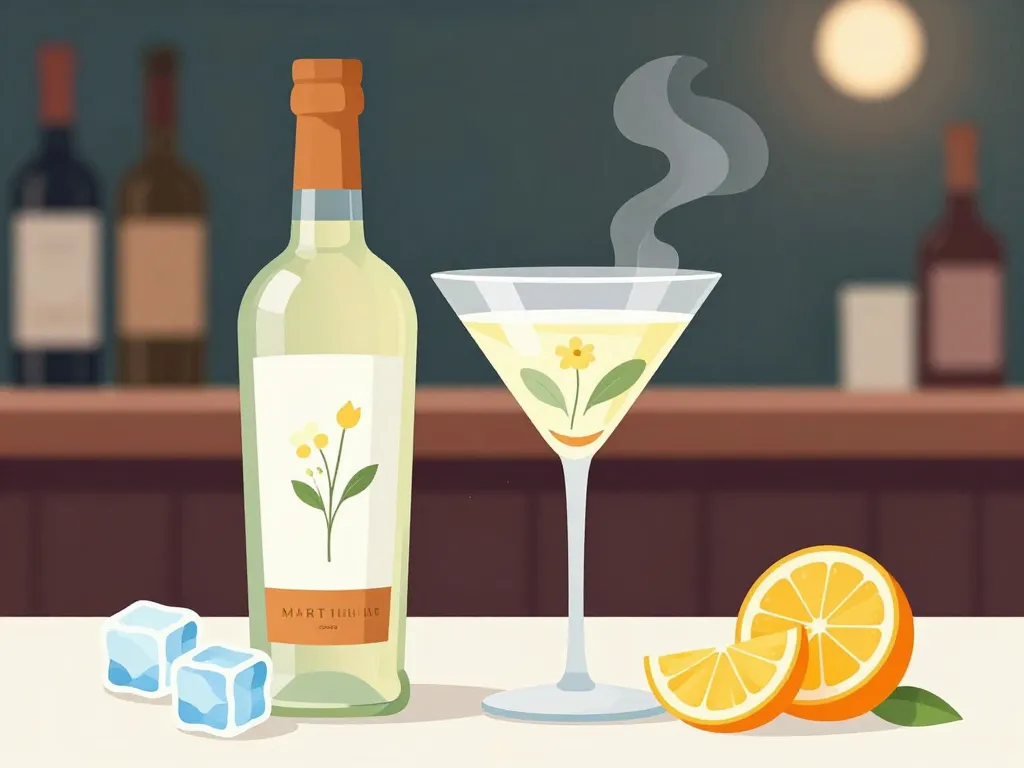 setup apéritif martini blanc verre fleur et agrume