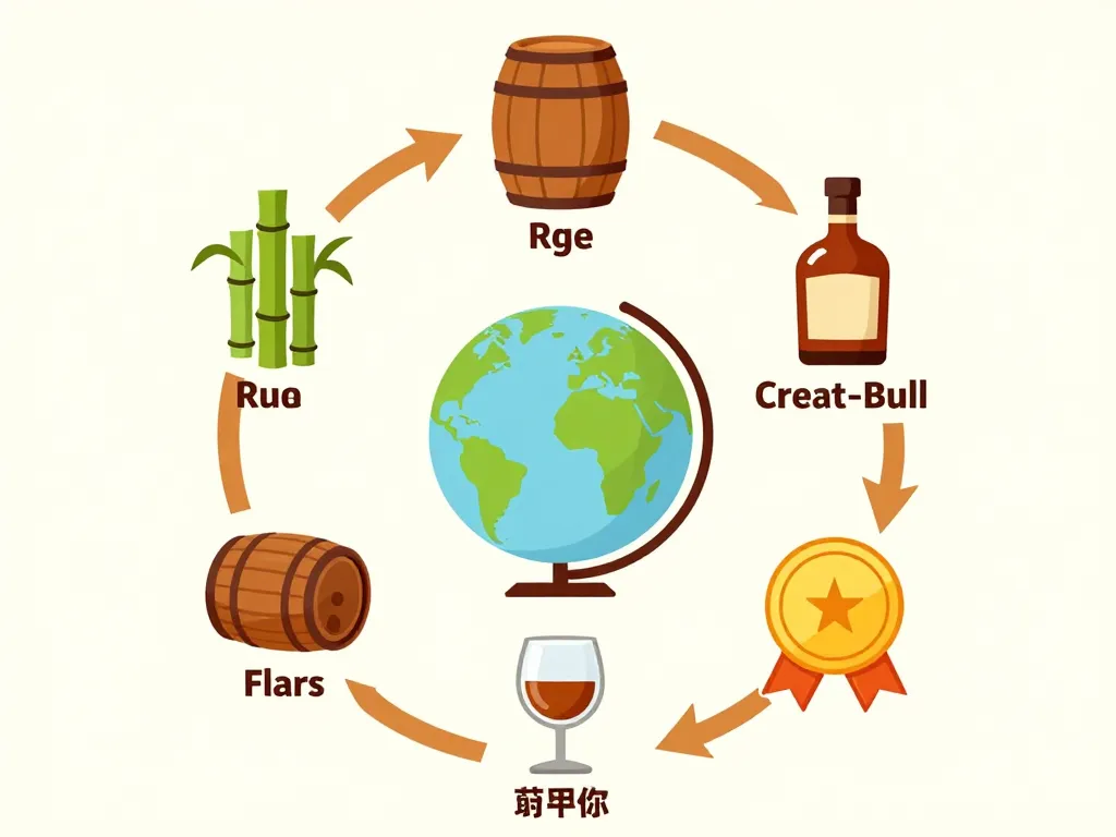 meilleur rhum du monde diagramme des critères qualité : canne, barrique, globe, verre, médaille