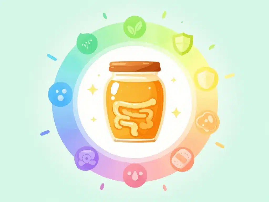 miel de manuka 15 bienfaits, illustration santé, icônes symboliques
