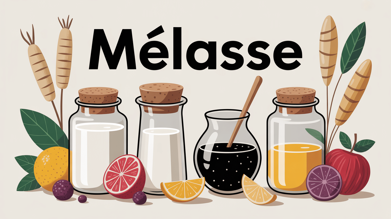 illustration ou trouver de la melasse bocaux clairs et noirs canne a sucre et fruits