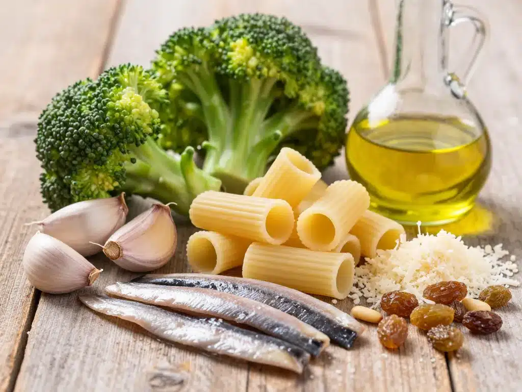 ingrédients pâtes aux brocolis à la sicilienne