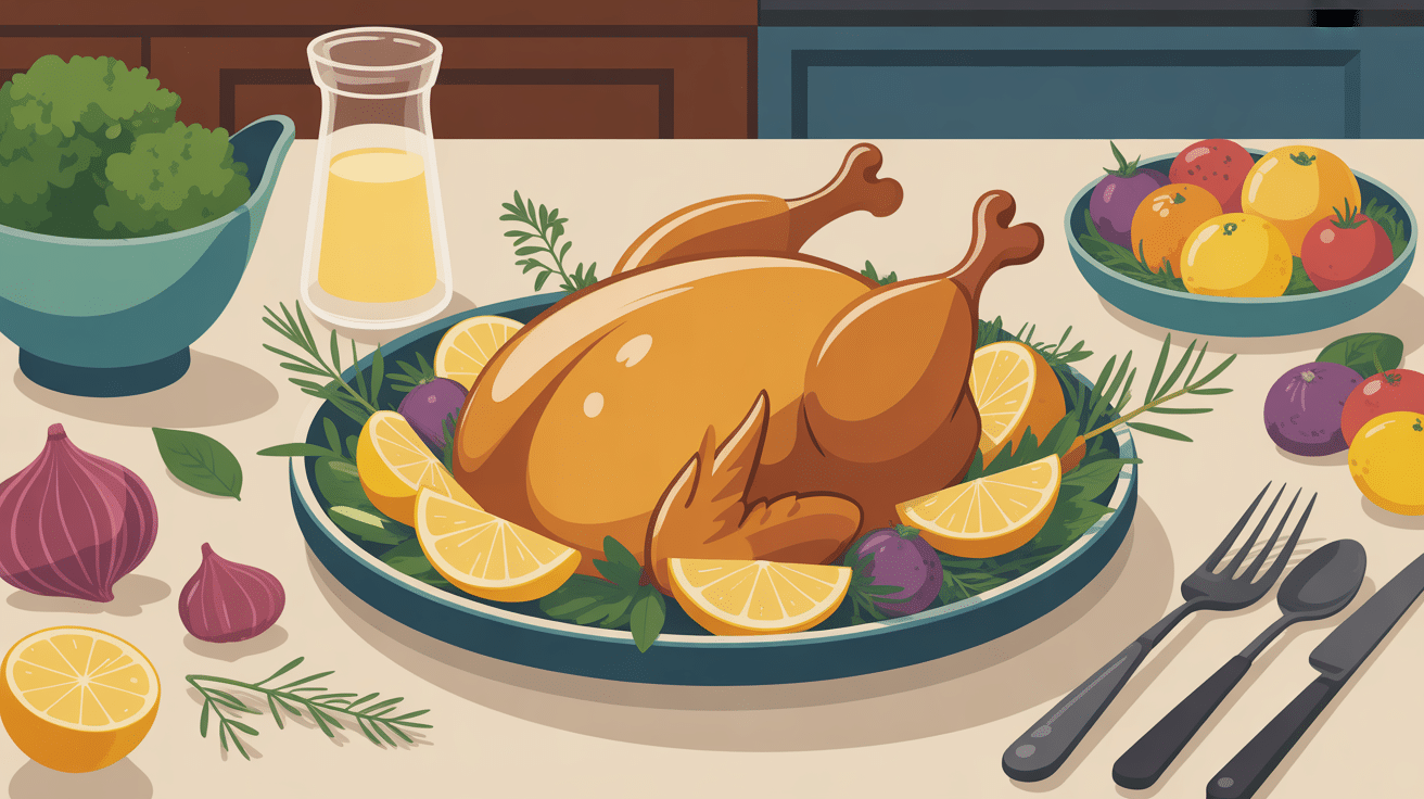 poulet au citron et au thym sur table familiale