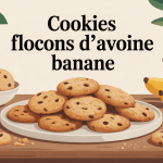 illustration recette cookie flocons d'avoine banane assiette table rustique