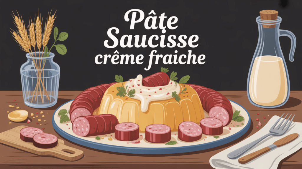 recette pâte saucisse creme fraîche illustration assiette conviviale