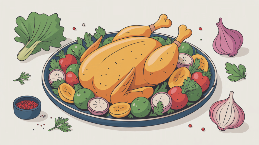 recette poulet healthy illustration assiette colorée légumes