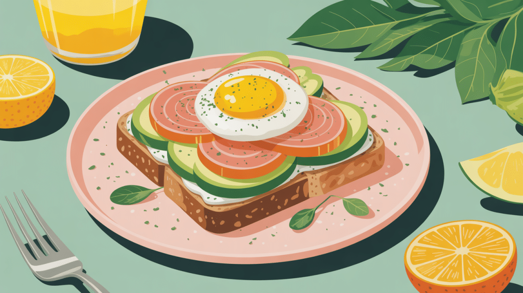 toast saumon avocat oeuf présenté assiette brunch