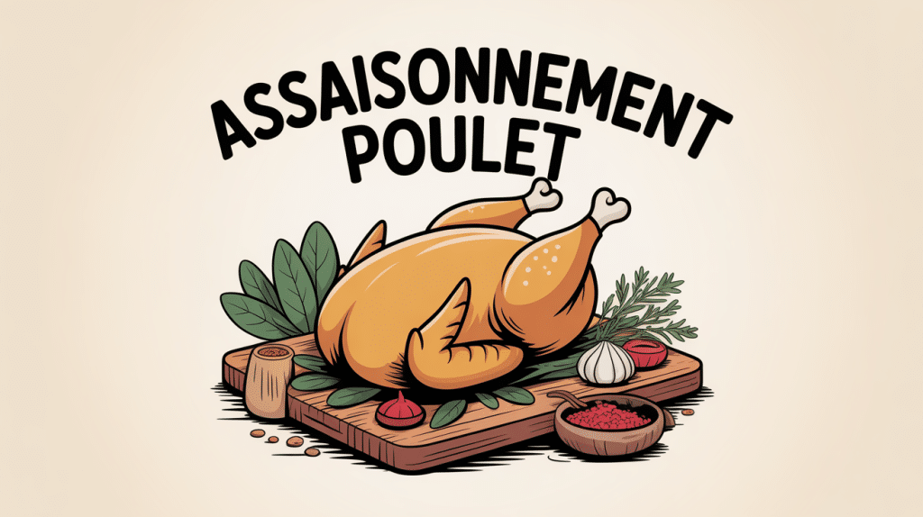 assaisonné poulet entier entouré d'épices et herbes