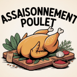 assaisonné poulet entier entouré d'épices et herbes