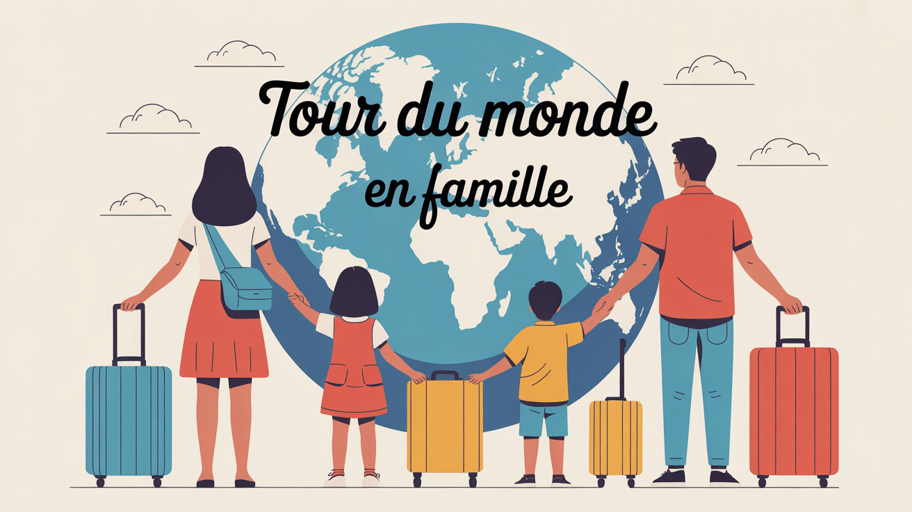 famille tour du monde carte illustration aventure