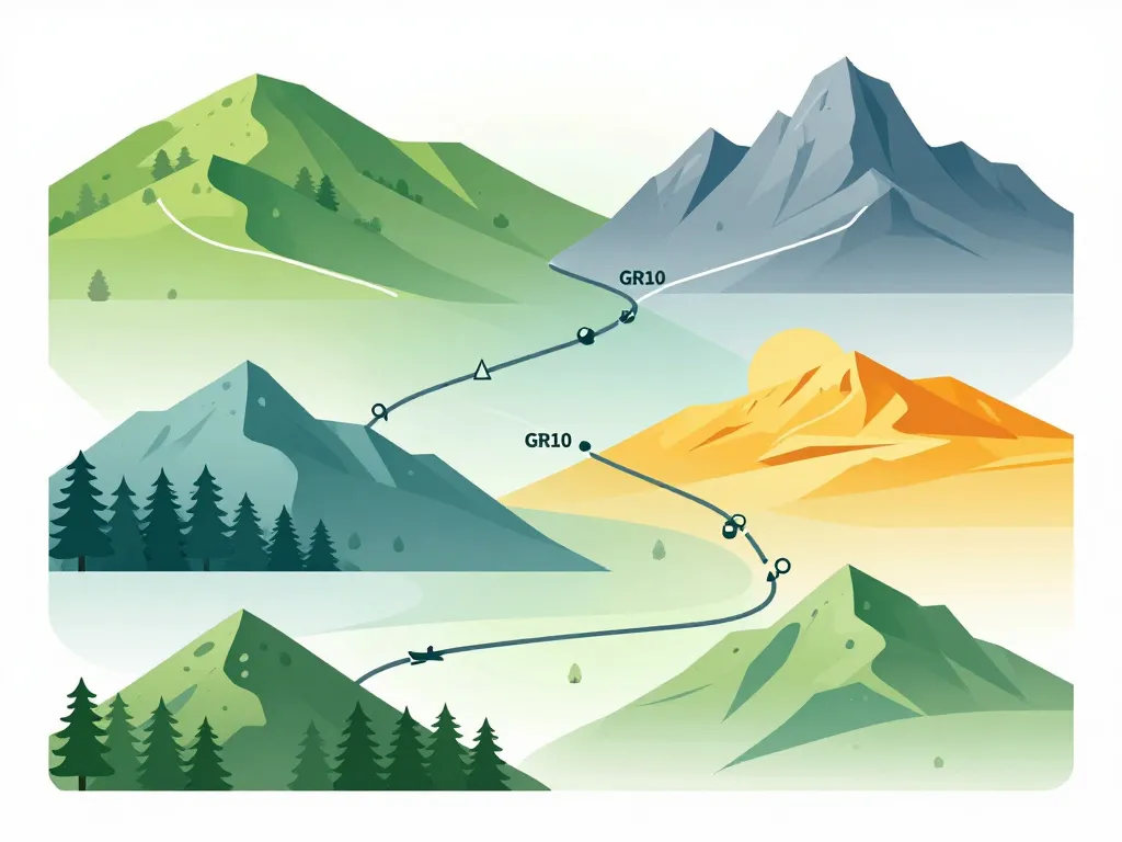 GR10 étapes : infographie des grandes sections Pyrénées