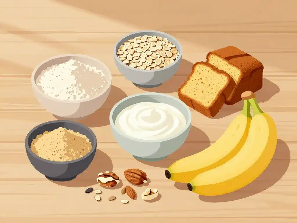 ingrédients cake petit déjeuner sain sur table