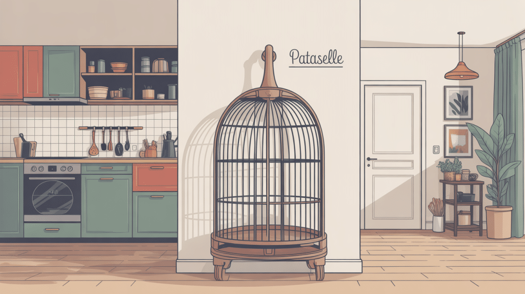 Illustration pataselle dans un intérieur organisé