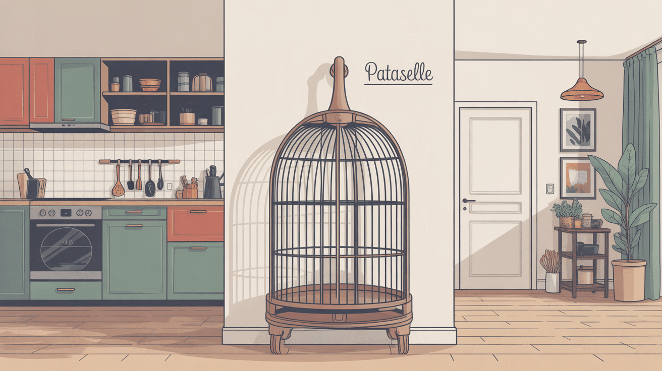 Illustration pataselle dans un intérieur organisé