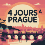 Illustration stylisée Prague visite 4 jours château pont Charles Vltava