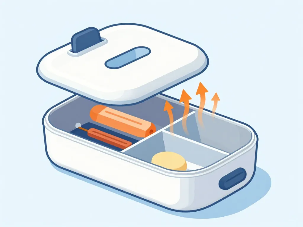 Diagramme coupe lunch box electrique flèches chaleur compartiments