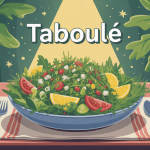 illustration taboulé origine assiette herbes citron boulgour
