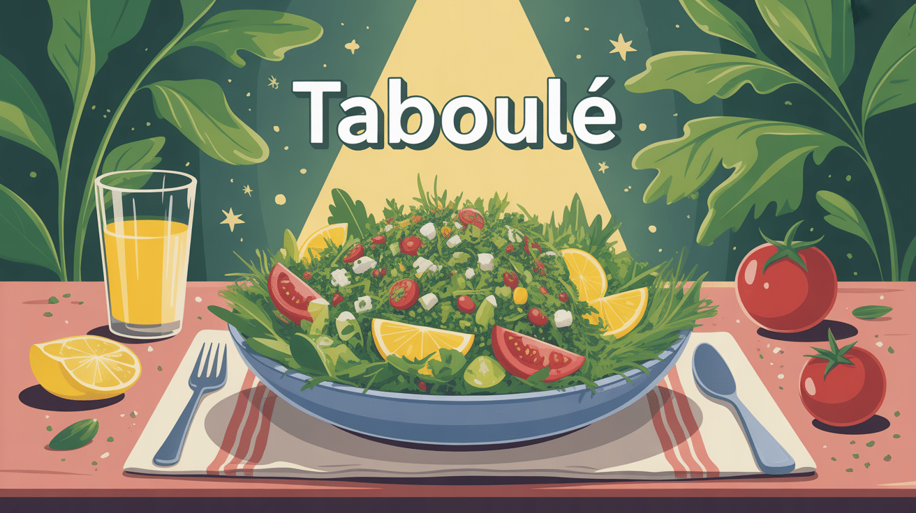 illustration taboulé origine assiette herbes citron boulgour