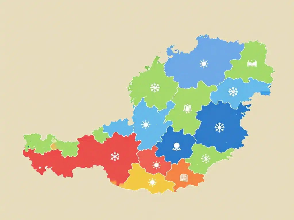 Vacances scolaires Autriche carte, calendrier par région