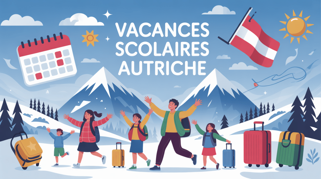 Vacances scolaires Autriche, calendrier et famille, illustration vectorielle