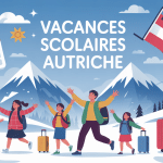 Vacances scolaires Autriche, calendrier et famille, illustration vectorielle