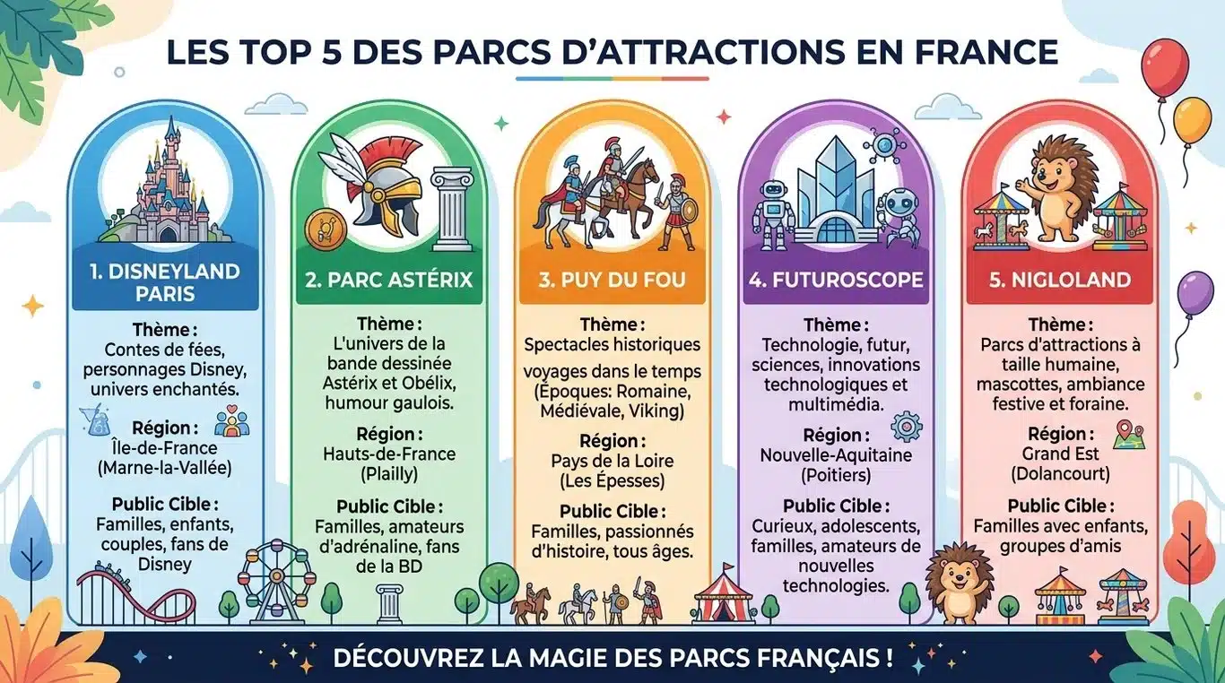 Infographie comparative des principaux parcs d'attractions en France