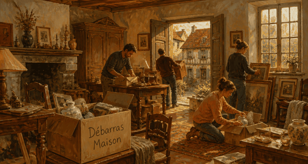 debarras maison equipe vide salon ancien