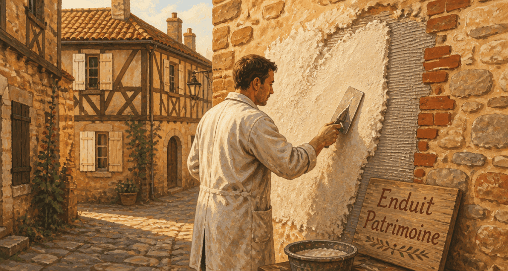 enduit patrimoine application chaux mur ancien