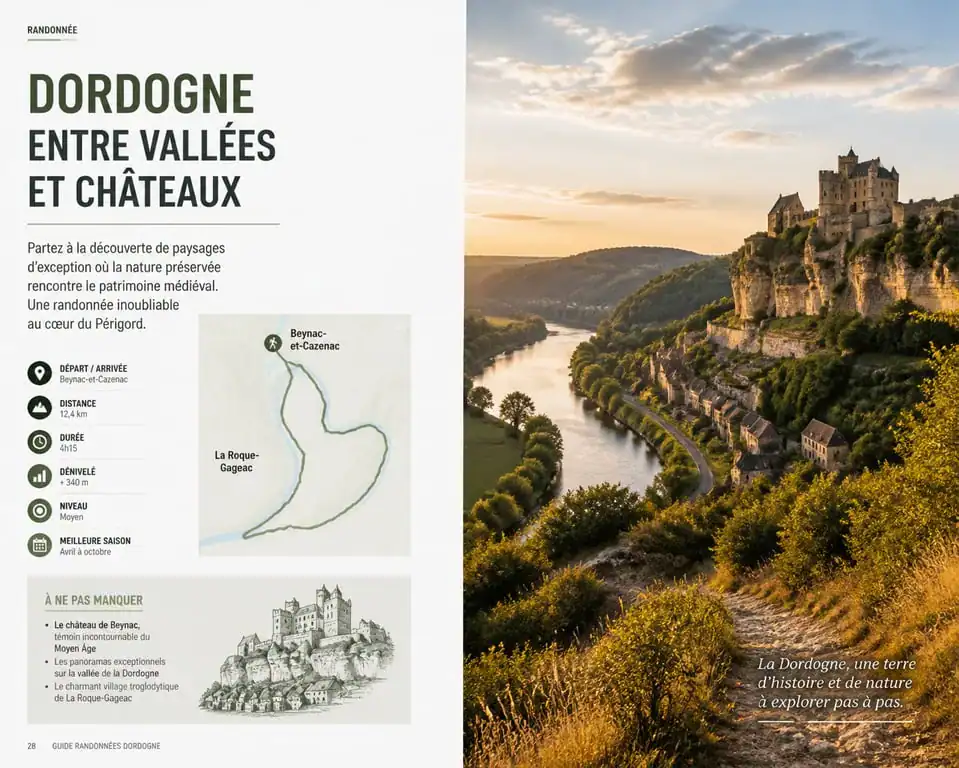 Randonnée en Dordogne : vue panoramique sur la vallée de la Dordogne et ses châteaux