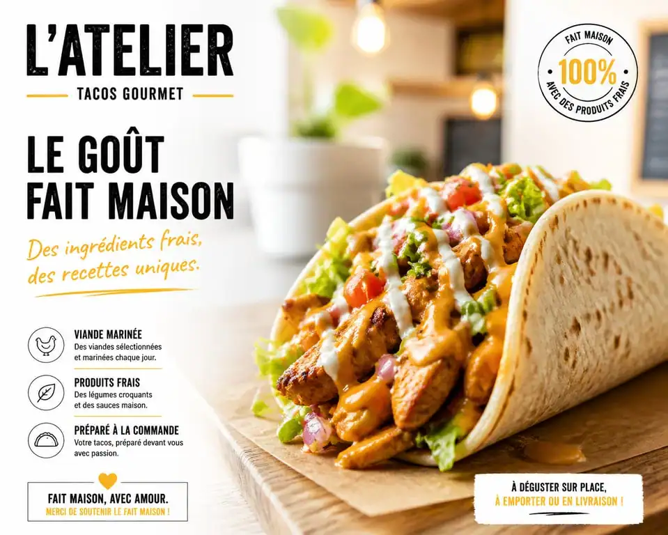 Plat signature de tacos artisanaux chez le restaurant Chez Grand Chef à Saint-Estève