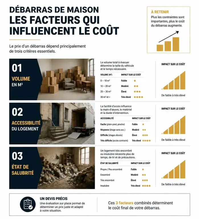 Infographie des facteurs de prix pour un débarras maison